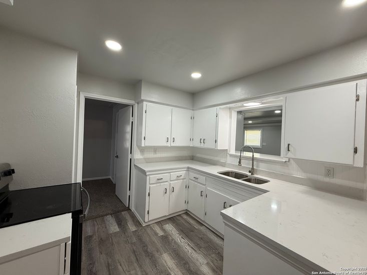 Interior, Kitchen, Recessed Lighting, Wood Texture Flooring