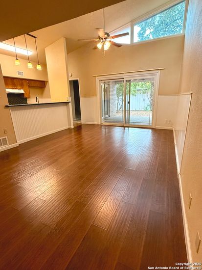 Empty room, Interior, Kitchen, Pendant Lights, Wood Texture Flooring