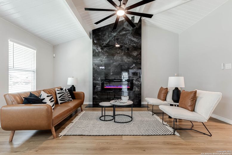 Interior, Living room, Marble Walls, Wood Texture Flooring