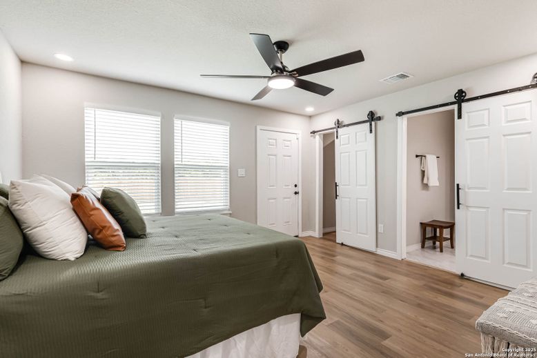 Bedroom, Interior, Recessed Lighting, Wood Texture Flooring