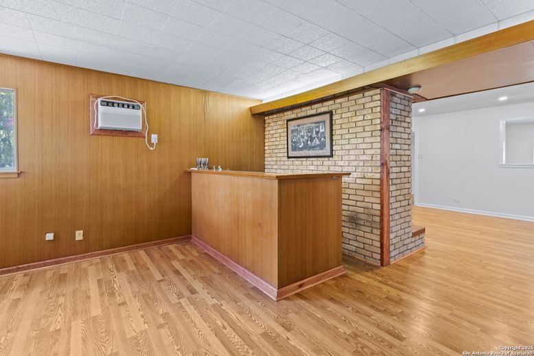 Empty room, Interior, Recessed Lighting, Stone Walls, Wood Texture Flooring, Wooden Walls