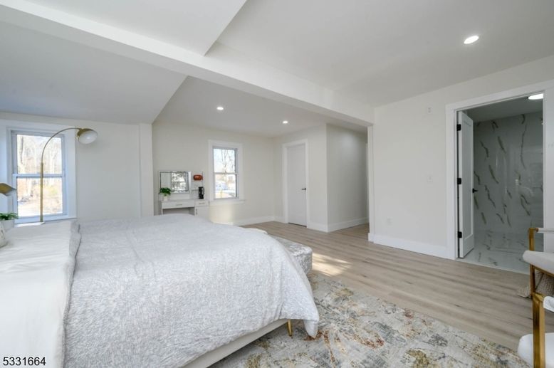 Bedroom, Interior, Marble Walls, Recessed Lighting, Wood Texture Flooring