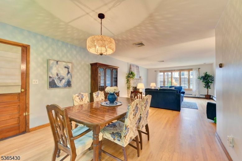 Dining room, Interior, Living room, Pendant Lights, Wood Texture Flooring