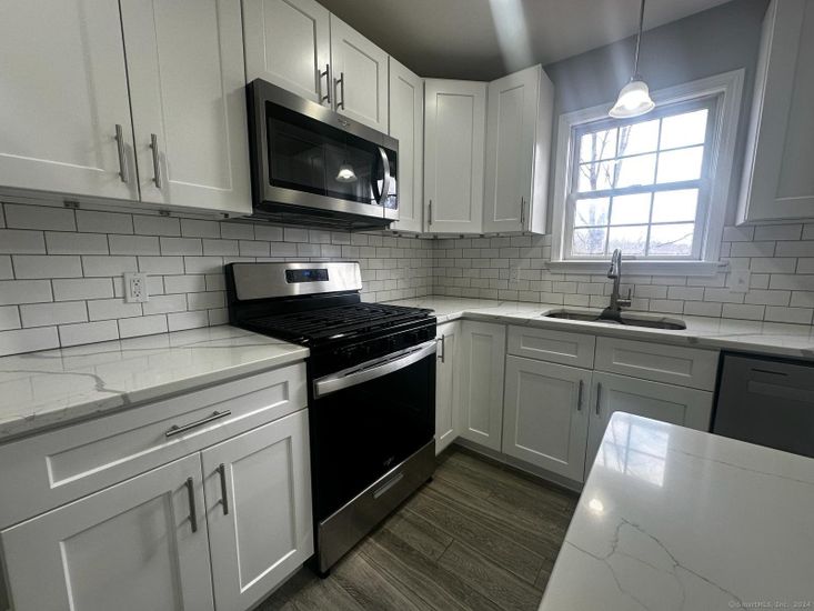 Interior, Kitchen, Pendant Lights, Stainless Steel Appliances, Wood Texture Flooring