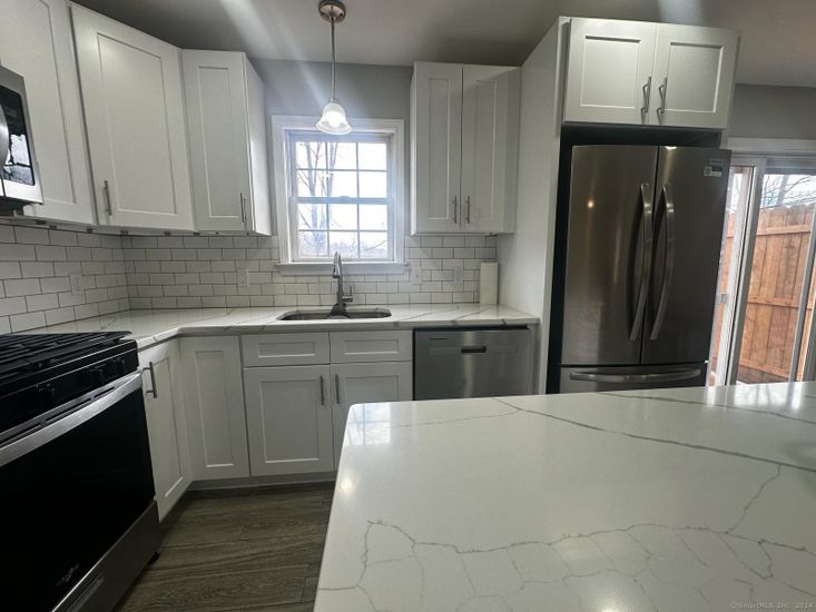 Interior, Kitchen, Pendant Lights, Stainless Steel Appliances, Wood Texture Flooring