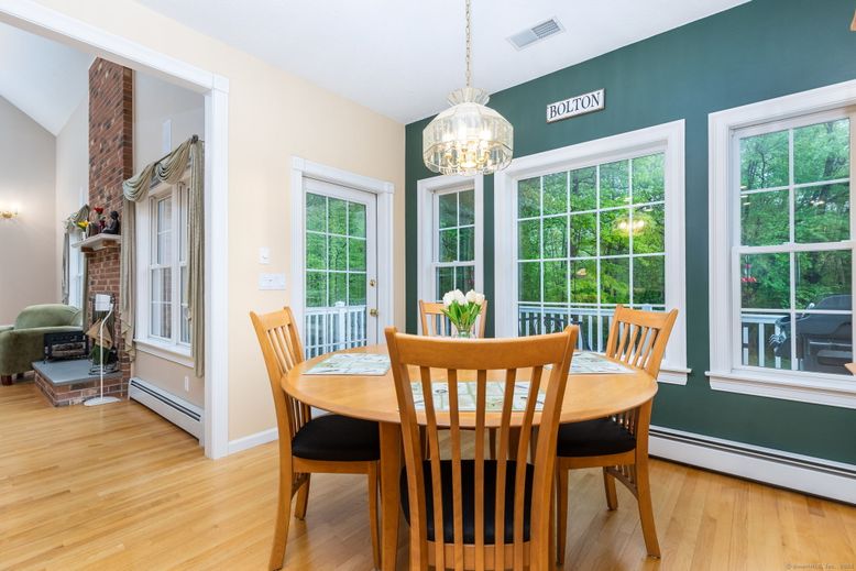 Dining room, Interior, Pendant Lights, Wood Texture Flooring