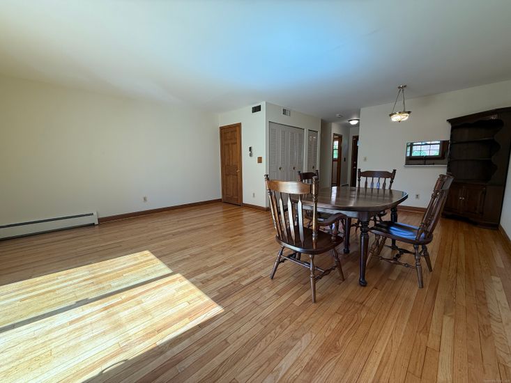 Dining room, Interior, Pendant Lights, Wood Texture Flooring