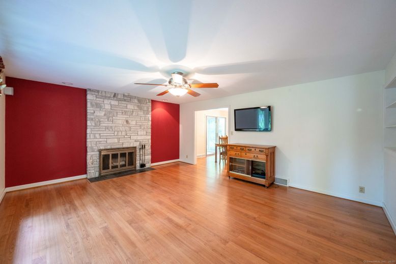 Empty room, Fireplace, Interior, Stone Walls, Wood Texture Flooring