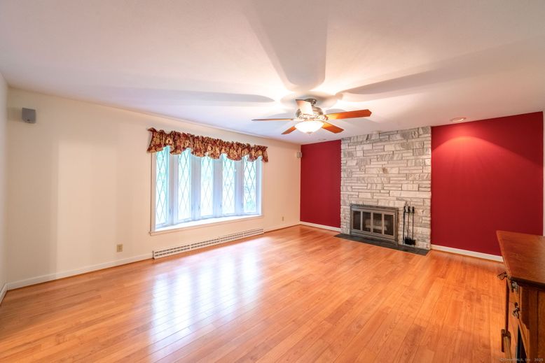Empty room, Fireplace, Interior, Stone Walls, Wood Texture Flooring