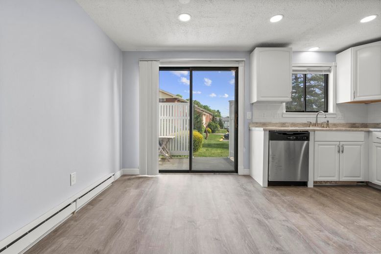 Empty room, Interior, Kitchen, Recessed Lighting, Wood Texture Flooring